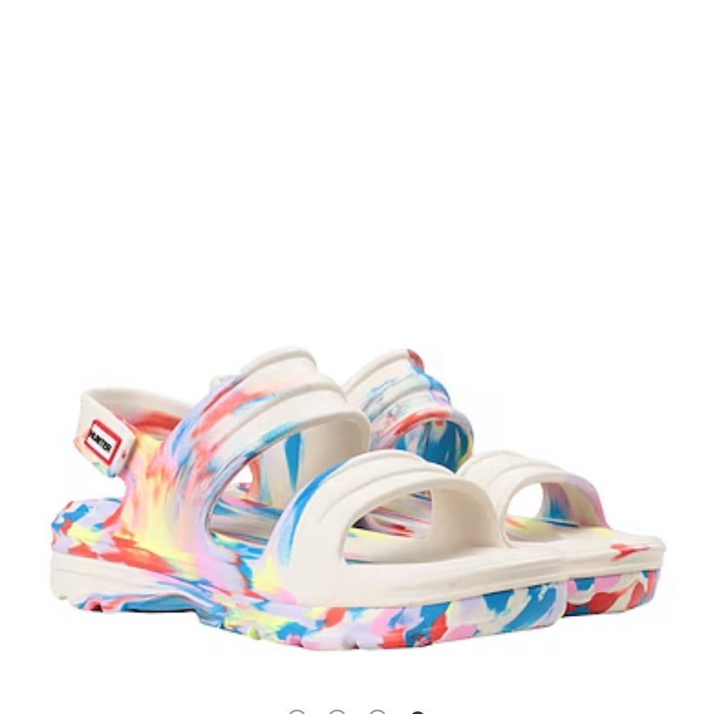 Hunter Women's Bloom Algae Marble Adjustable Strap Sandals, Shaded White, 10,NWT